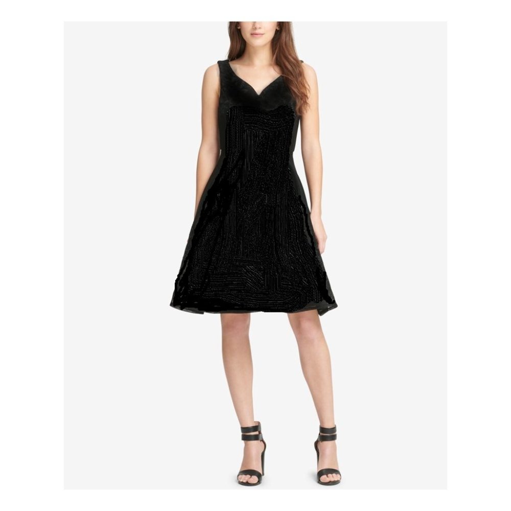 DKNY Black Cocktail Dress with Scallop Neck and Gold tone Hardware - NWT!